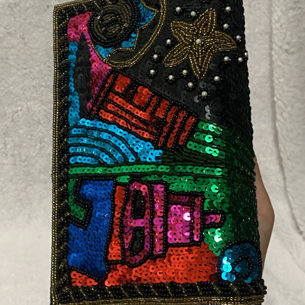 Funky Retro Colorful Sequin Crossbody Bag 1980s ‘s Vintage Beaded Purse - Picture 9 of 11